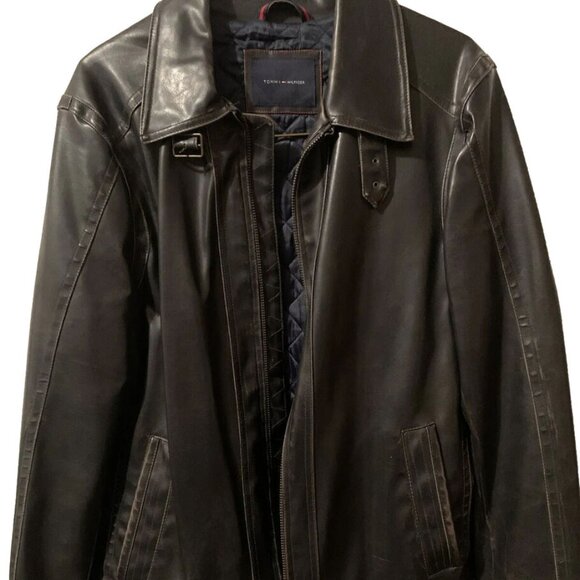 Tommy Hilfiger Men's Faux Leather Bomber Style Jacket - Medium - Dark Brown NWTS - Picture 4 of 9